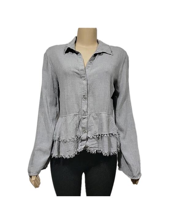 Cloth & Stone Tops - Cloth & Stone Womens Top Size M Tiered Button Up Shirt Frayed Hem Gray Blouse #C